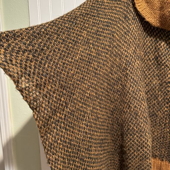 Anthropologie Wooden Ships Mohair Wool Poncho Sweater Black Brown Size Medium - Picture 2 of 7